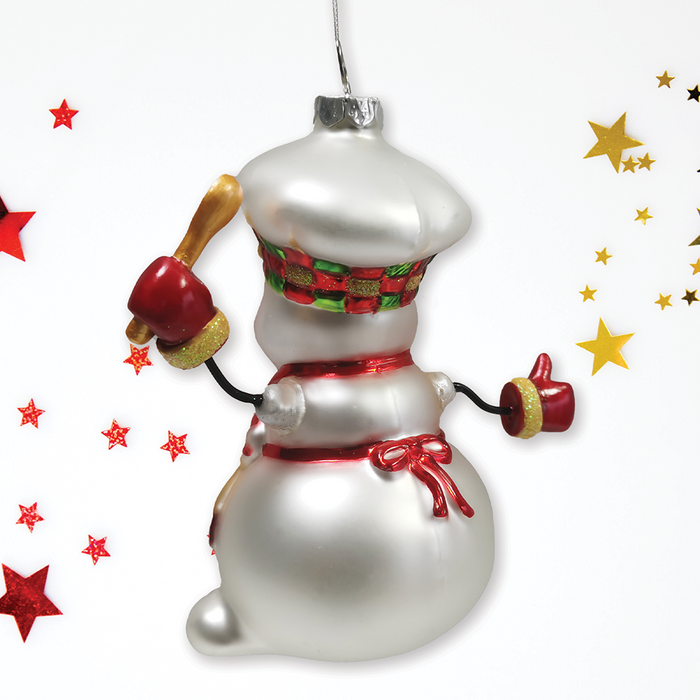 OrnamentallyYou - Cheerful Holiday Snowman Chef Glass Christmas Ornament