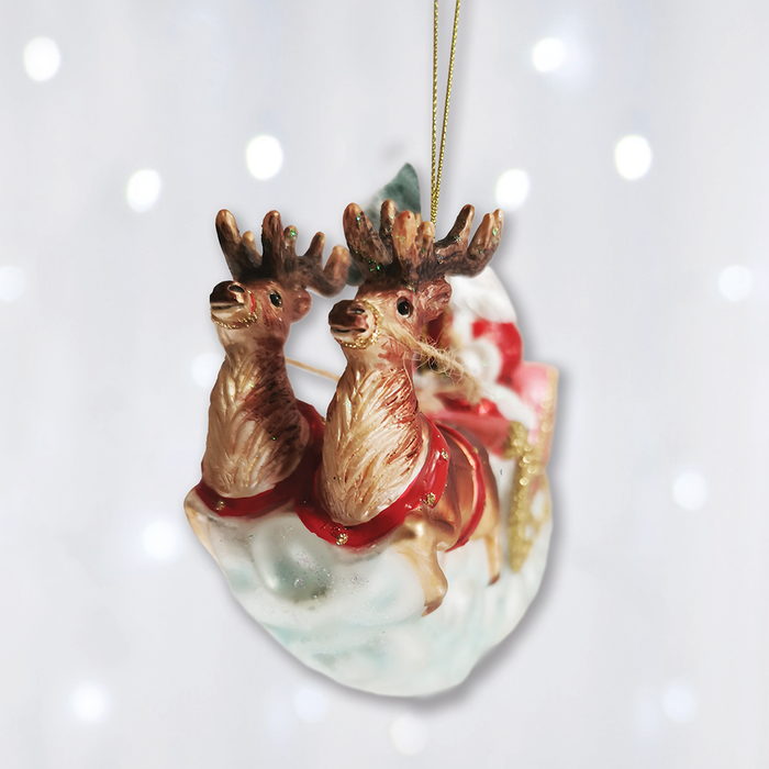 OrnamentallyYou - Santa Sleigh and Reindeer Elegant Christmas Ornament