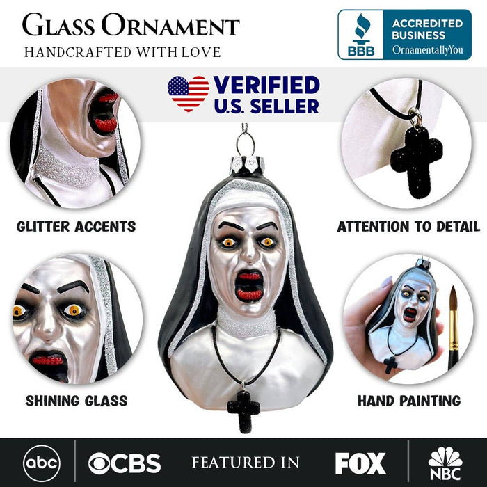 OrnamentallyYou - Spooky Decor Creepy Nun Themed Glass Ornament