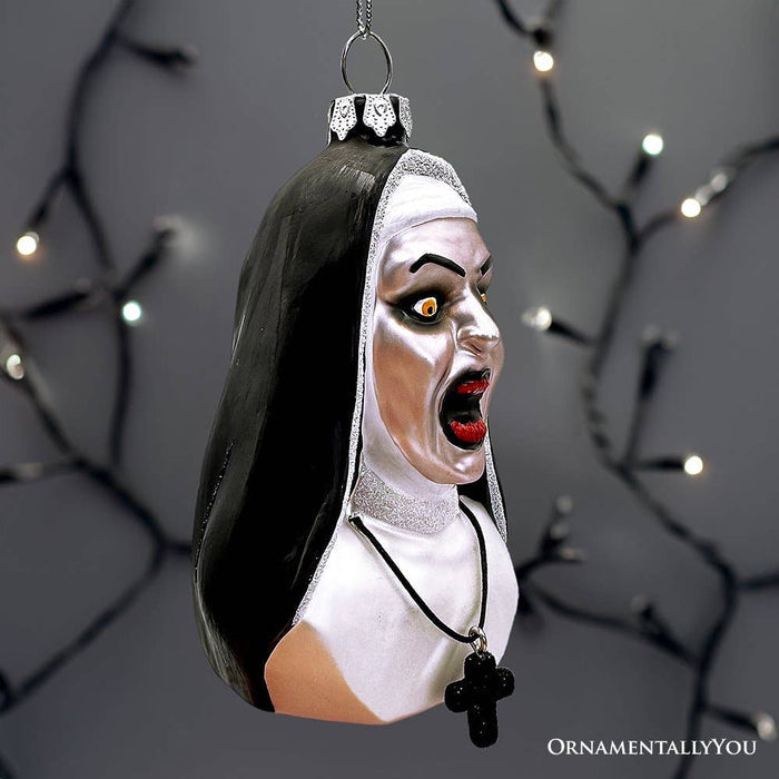 OrnamentallyYou - Spooky Decor Creepy Nun Themed Glass Ornament