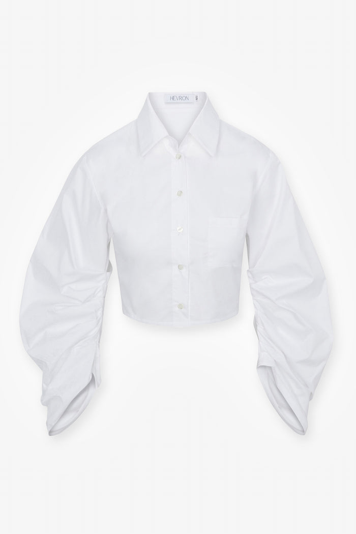 HEVRON Raquel Top Cloud Cotton Poplin Cropped Shirt, product front view