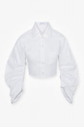 HEVRON Raquel Top Cloud Cotton Poplin Cropped Shirt, product front view