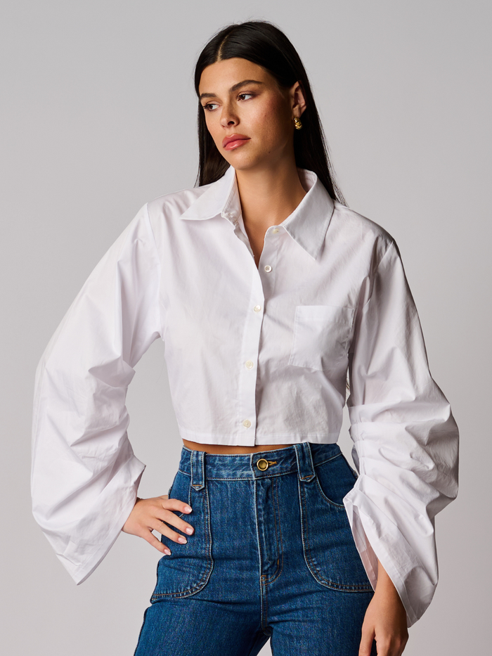HEVRON Raquel Top Cloud Cotton Poplin Cropped Shirt