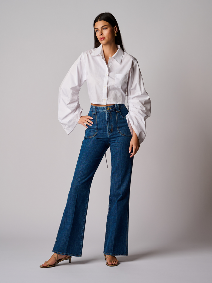 HEVRON Raquel Top Cloud Cotton Poplin Cropped Shirt