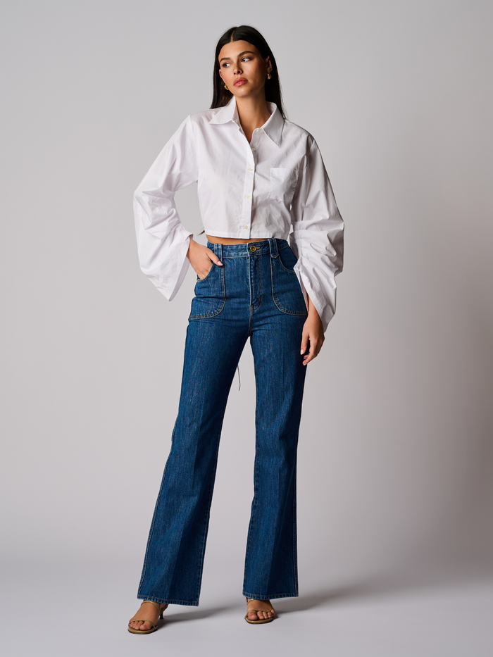HEVRON Raquel Top Cloud Cotton Poplin Cropped Shirt