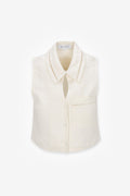 HEVRON Rosalie Linen Sleeveless Top in Ivory, product front view