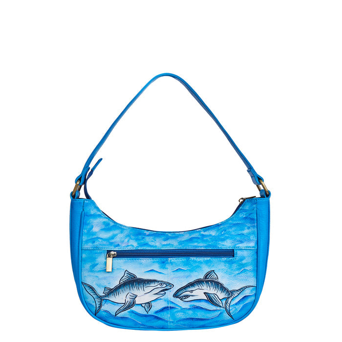 Women’s shark ocean blue shoulder hobo bag for work and daily use-back view