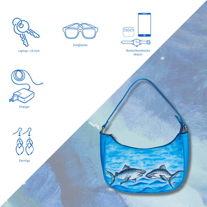 Women’s shark ocean blue shoulder hobo bag for work and daily use-feature view