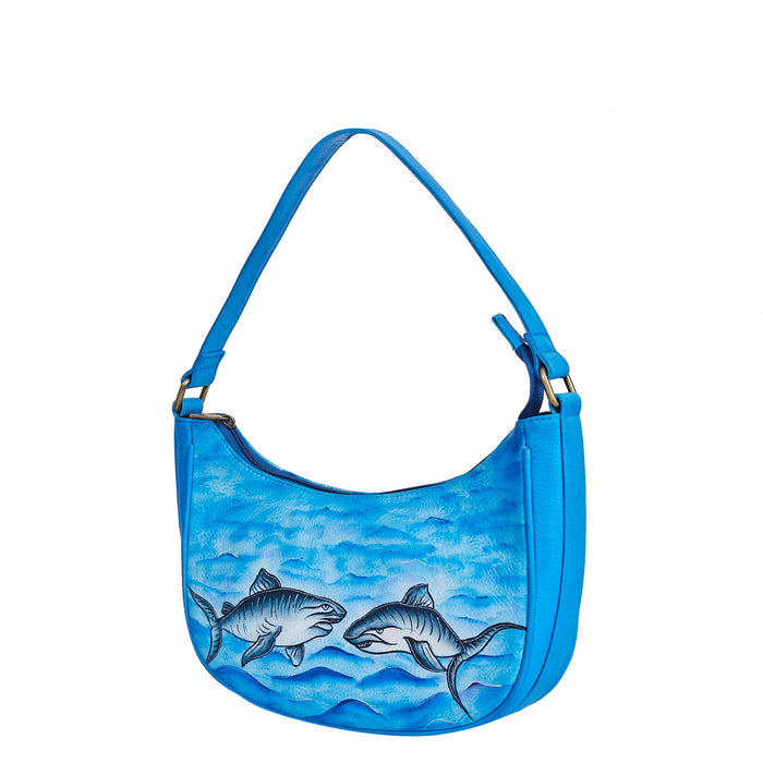 Women’s shark ocean blue shoulder hobo bag for work and daily use-half side view