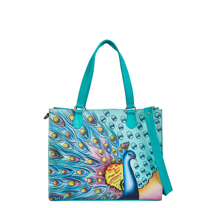 Women’s peacock art shoulder tote bag for work and daily use-full front view