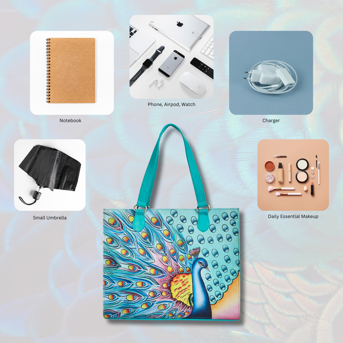 Women’s peacock art shoulder tote bag for work and daily use-feature view