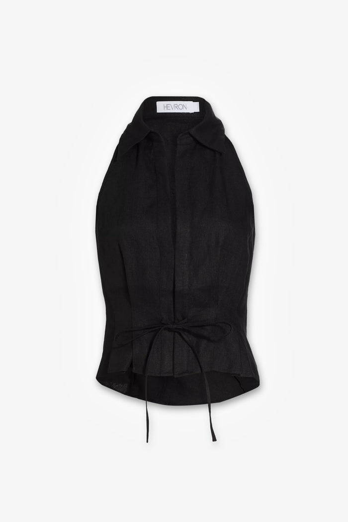 HEVRON Sloan Vest Black Linen Vest, product front view