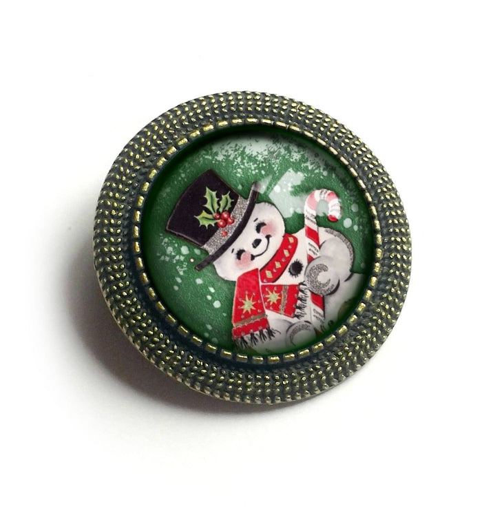 The Divine Iguana - Retro Snowman Vintage Inspired Christmas Brooch