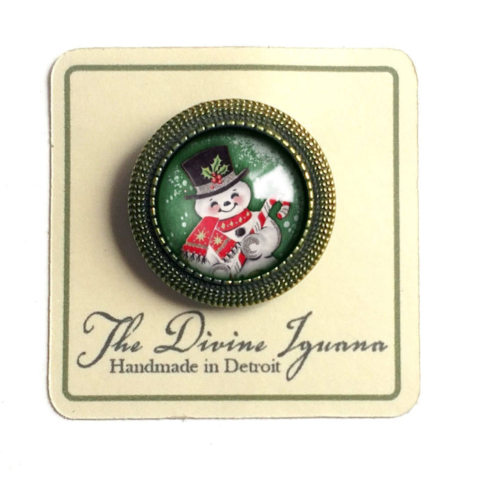 The Divine Iguana - Retro Snowman Vintage Inspired Christmas Brooch