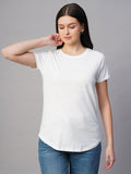 Women's 100% Cotton Regular Fit Basic Round Neck T Shirt White