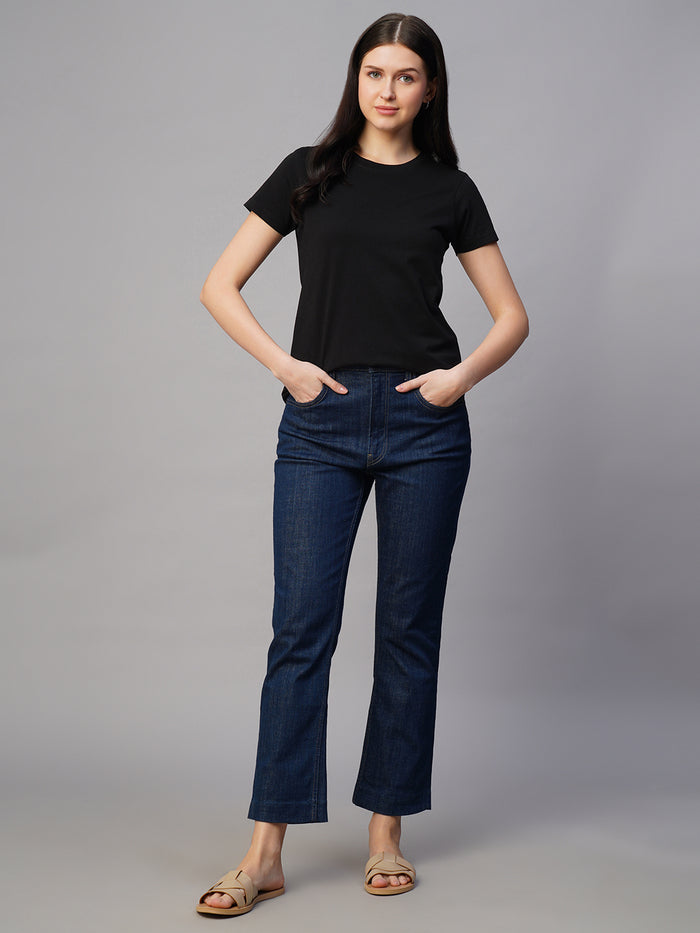 Women's 100% Cotton Regular Fit Fitted Crew Neck T Shirt Black