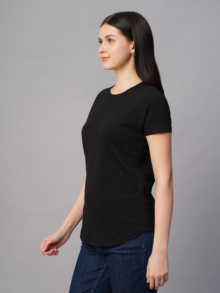 Women's 100% Cotton Regular Fit Fitted Crew Neck T Shirt Black