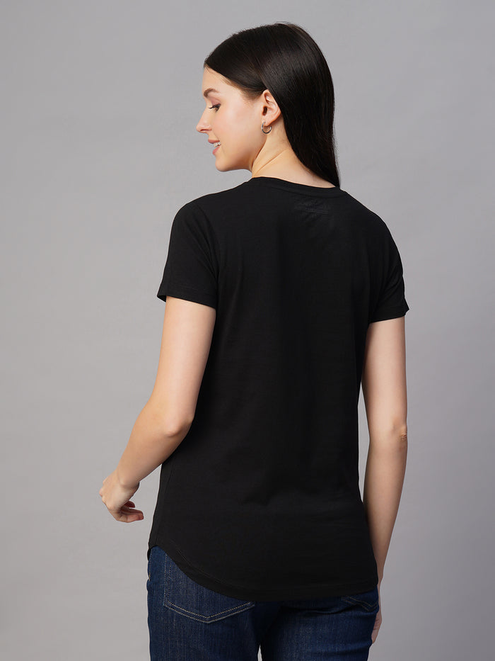 Women's 100% Cotton Regular Fit Fitted Crew Neck T Shirt Black