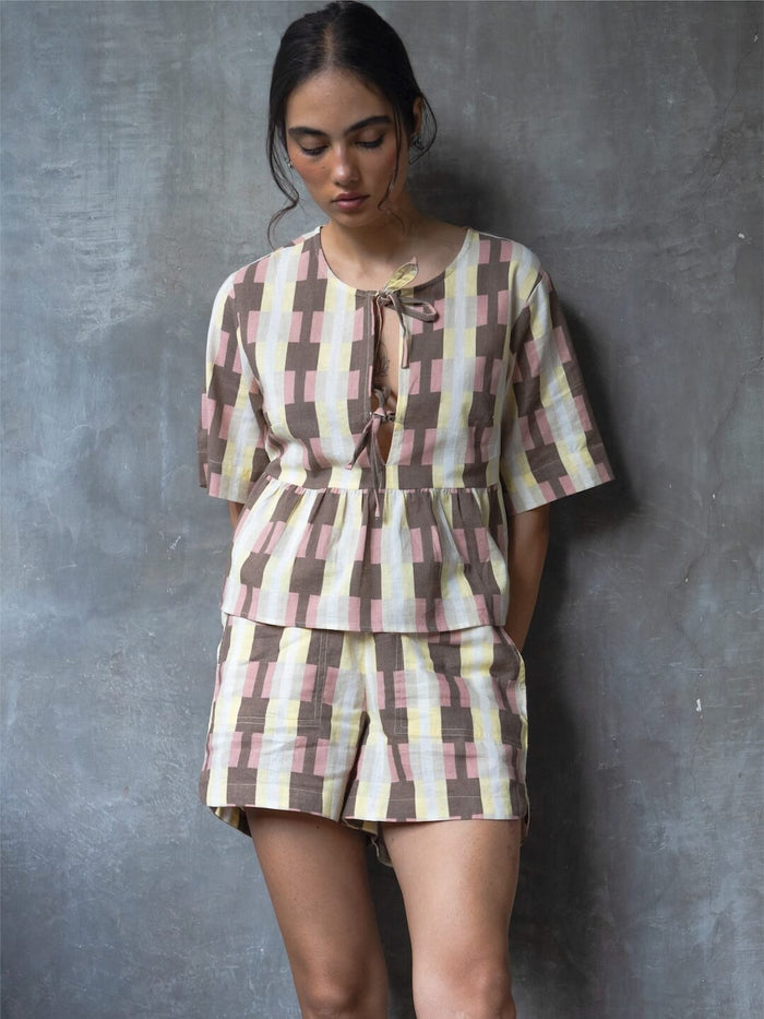 Women's Cotton Flax Regular Fit Blouse Pink