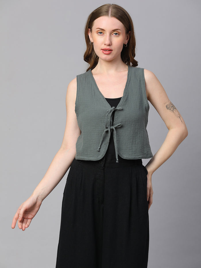 Women's Cotton Regular Fit Waistcoat Grey