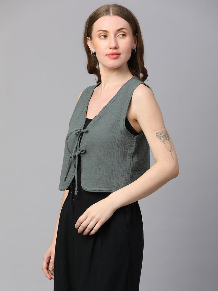 Women's Cotton Regular Fit Waistcoat Grey