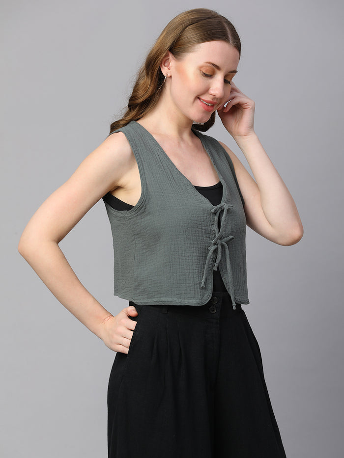 Women's Cotton Regular Fit Waistcoat Grey