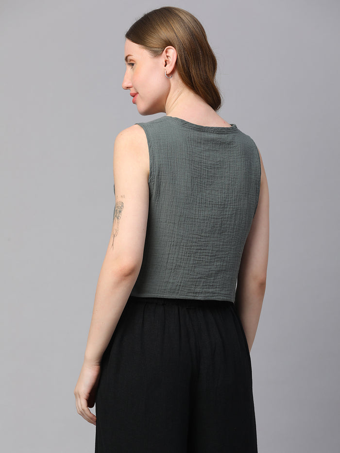 Women's Cotton Regular Fit Waistcoat Grey