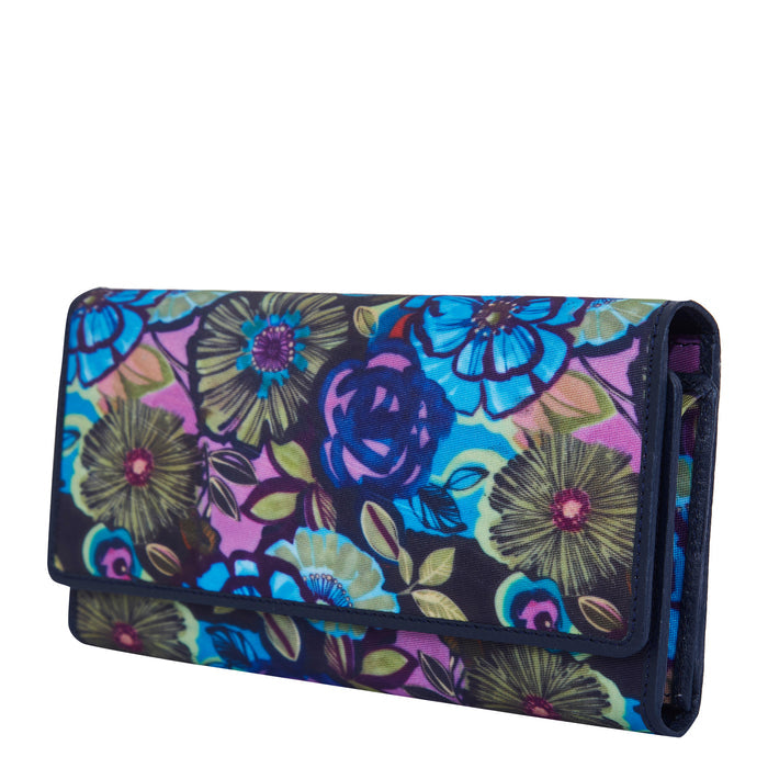 Women's floral trifold wallet and card case for travel and daily use-half side view