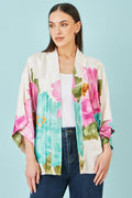 Ivory Floral Print Relaxed Kimono - Bascora
